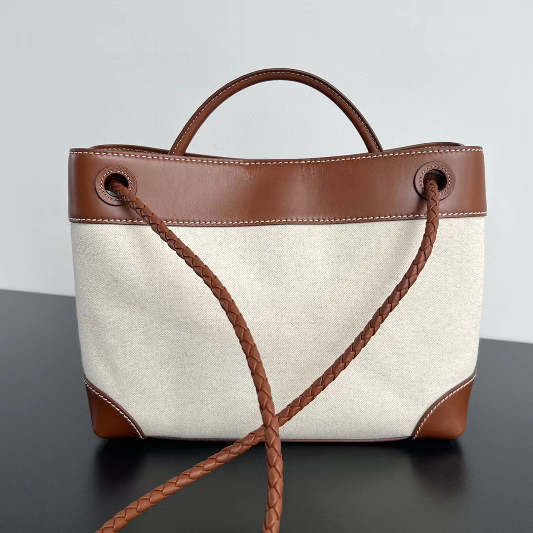 Luxury Bottega Veneta bv medium andiamo 32 brown lambskin white canvas
