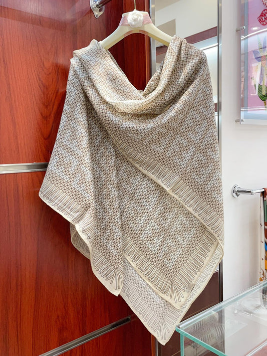 Luxury FendiFF PONCHO 140 CM SCRAF IN BEIGE MONOGRAM SILK CASHMERE