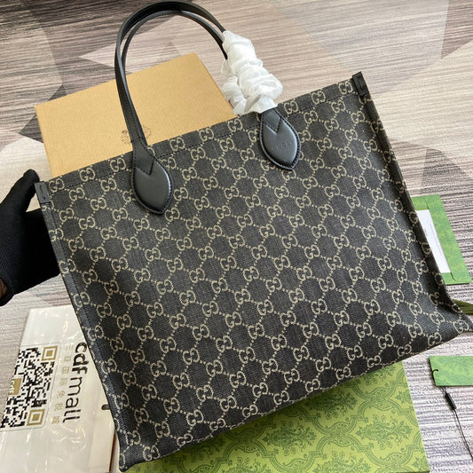 Luxury Gucci OPHIDIA GG 41 LARGE TOTE BAG IN BLACK DENIM