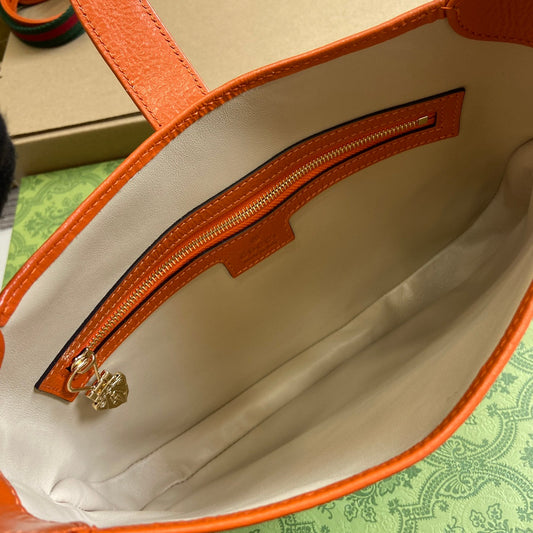 Luxury Gucci JACKIE SMALL SHOULDER BAG 27 IN ORANGE CRACKED LACQUER CALFSKIN GOLD HARDWARE