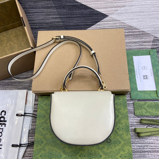 Luxury Gucci HORSEBIT 1955 MINI TOP HANDLE BAG 18 IN WHITE CALFSKIN GOLD HARDWARE