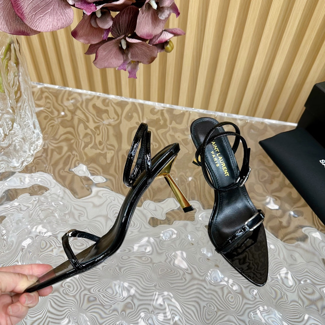 Luxury Saint Laurent KITTY SANDALS 70 IN BLACK SHINY LEATHER