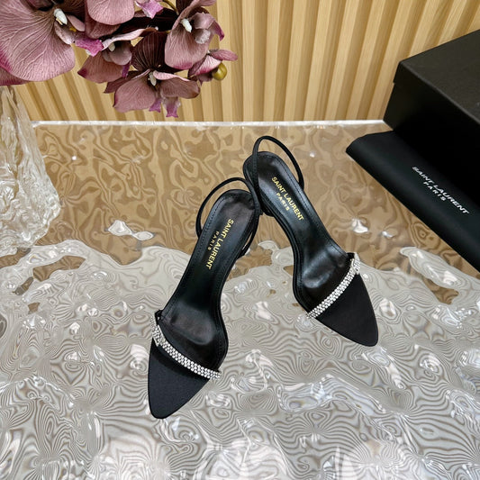 Luxury Saint Laurent RENDEZ-VOUS SANDALS 70 IN SATIN CREPE BLACK LEATHER
