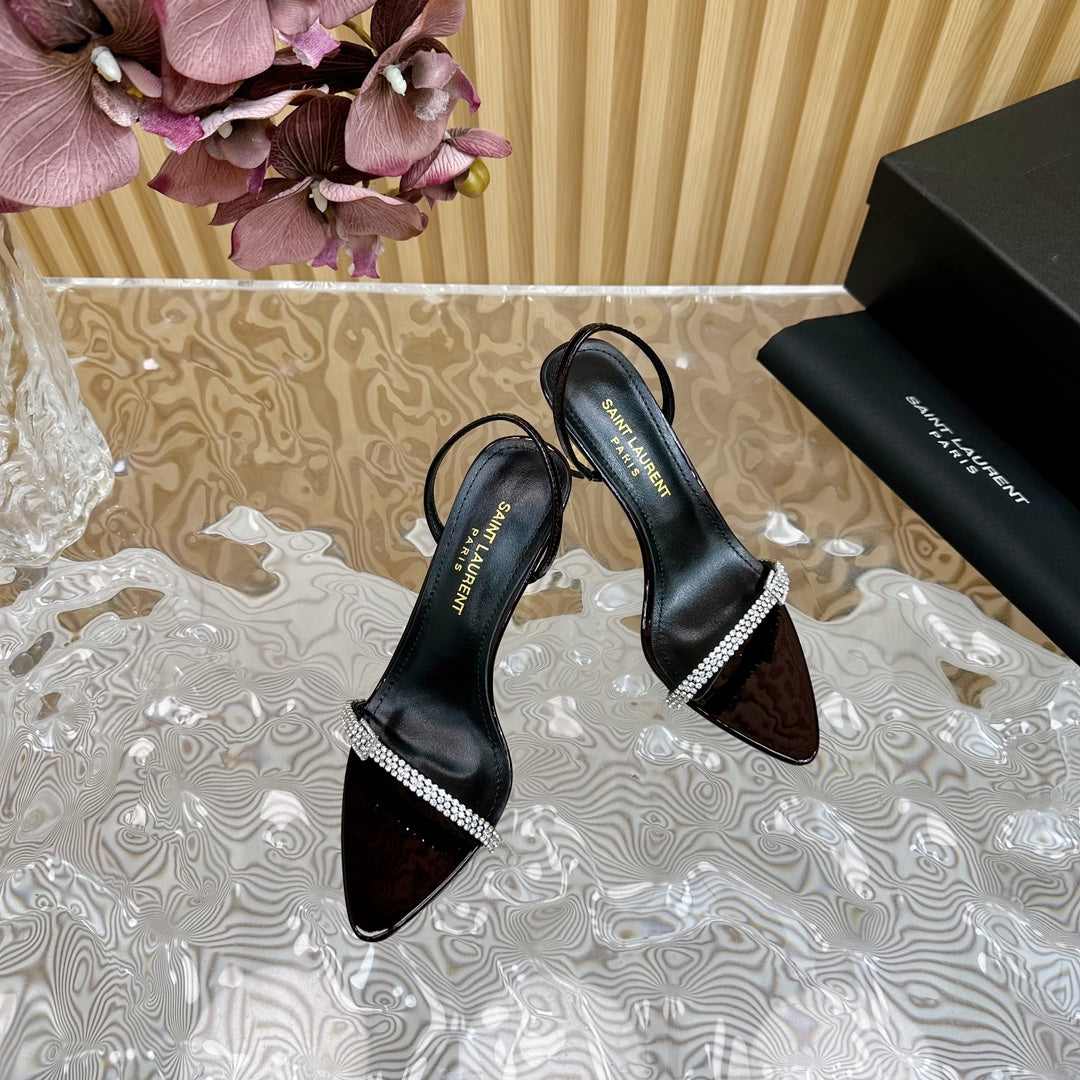 Luxury Saint Laurent RENDEZ-VOUS SANDALS 70 IN SATIN CREPE BLACK MAROON LEATHER