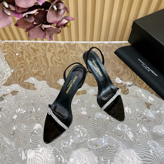 Luxury Saint Laurent RENDEZ-VOUS SANDALS 70 IN SATIN CREPE PATENT BLACK LEATHER