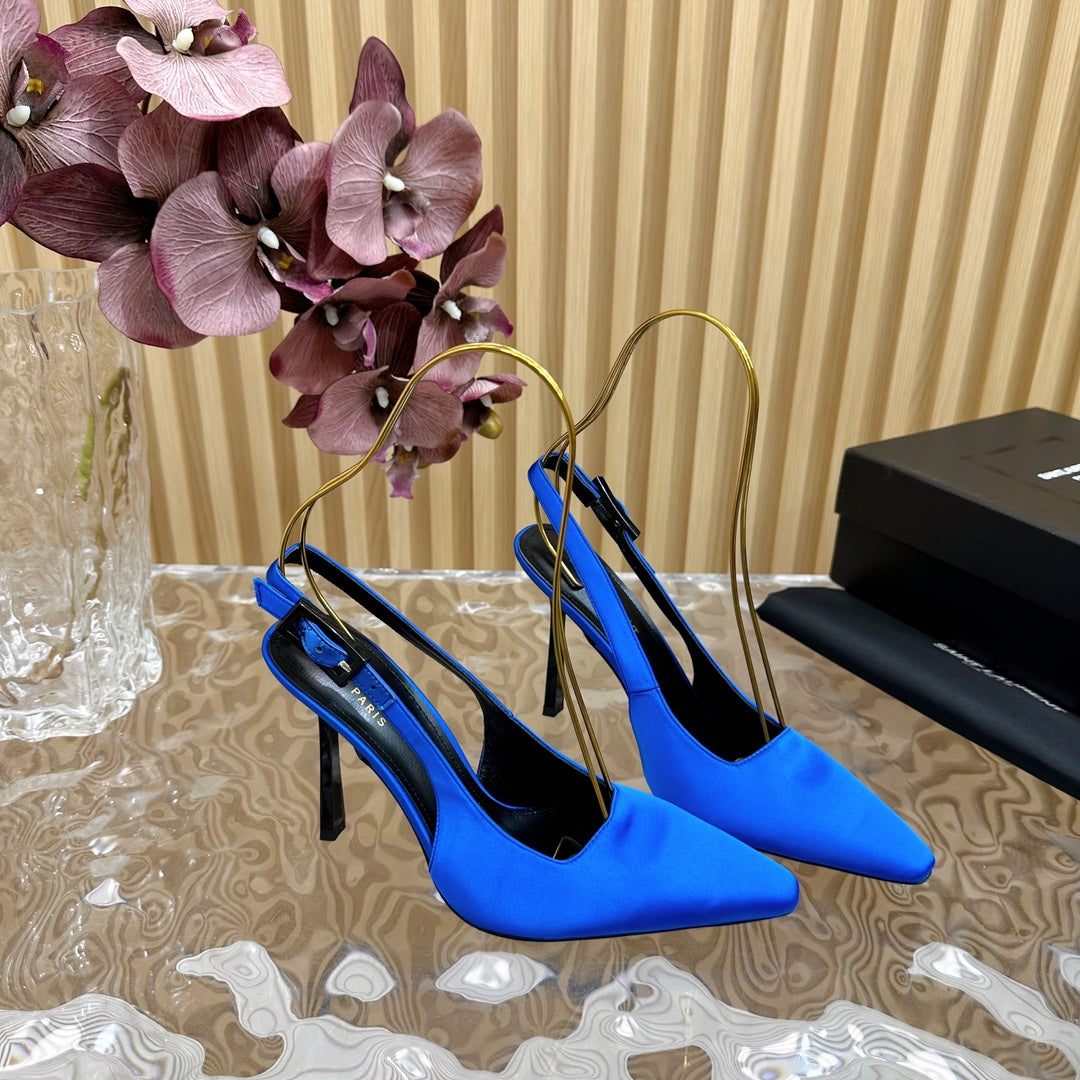 Luxury Saint Laurent SL DUNE SLINGBACK PUMPS COBALT SATIN
