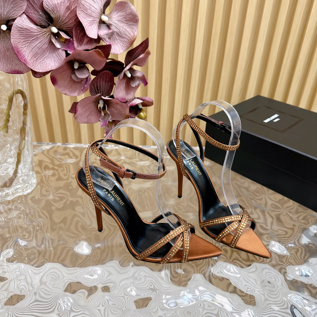Luxury Saint Laurent SL ONE-STRAP RHINESTONE COPPER SATIN