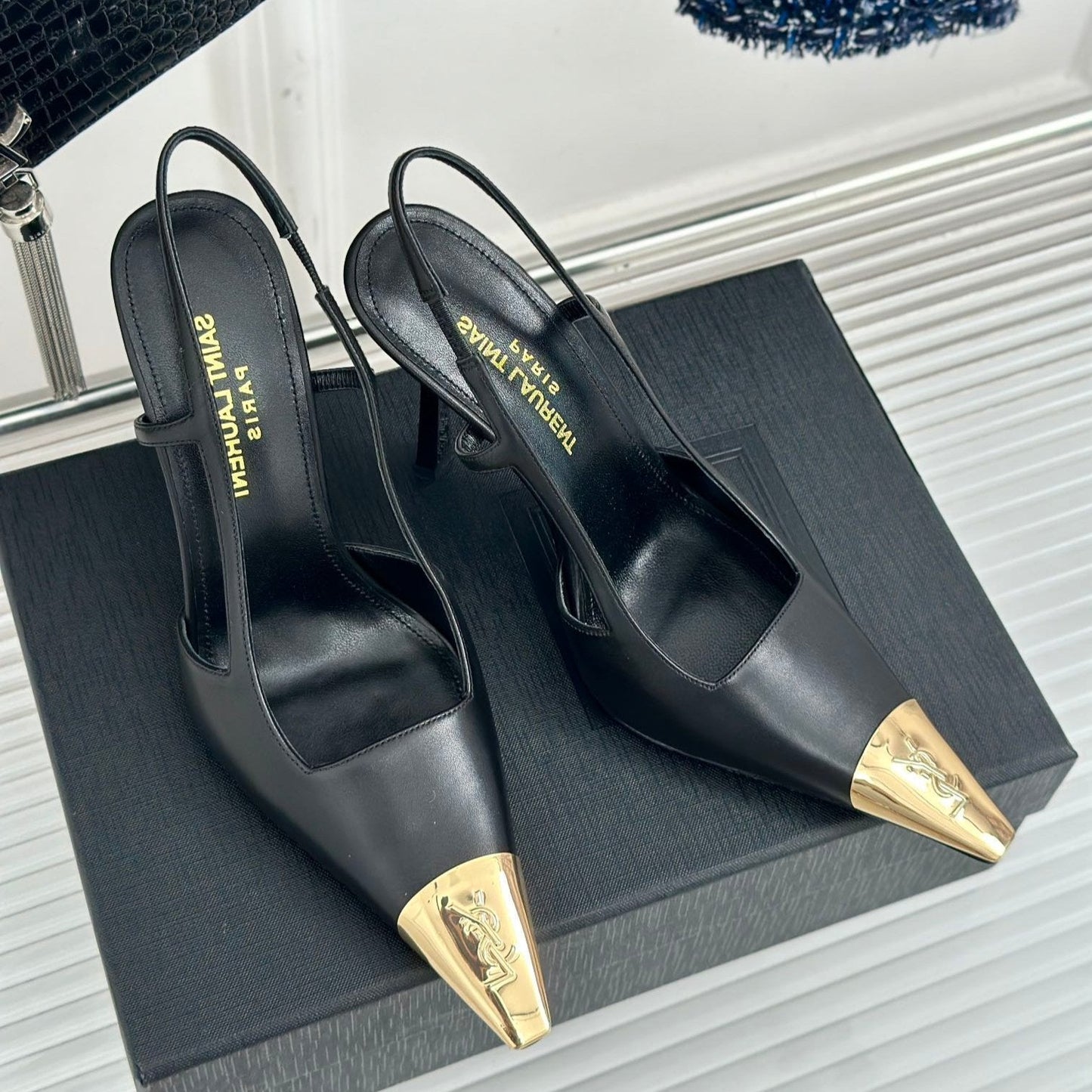 Luxury Saint Laurent SL JEANNE SLINGBACK PUMPS BLACK CALFSKIN