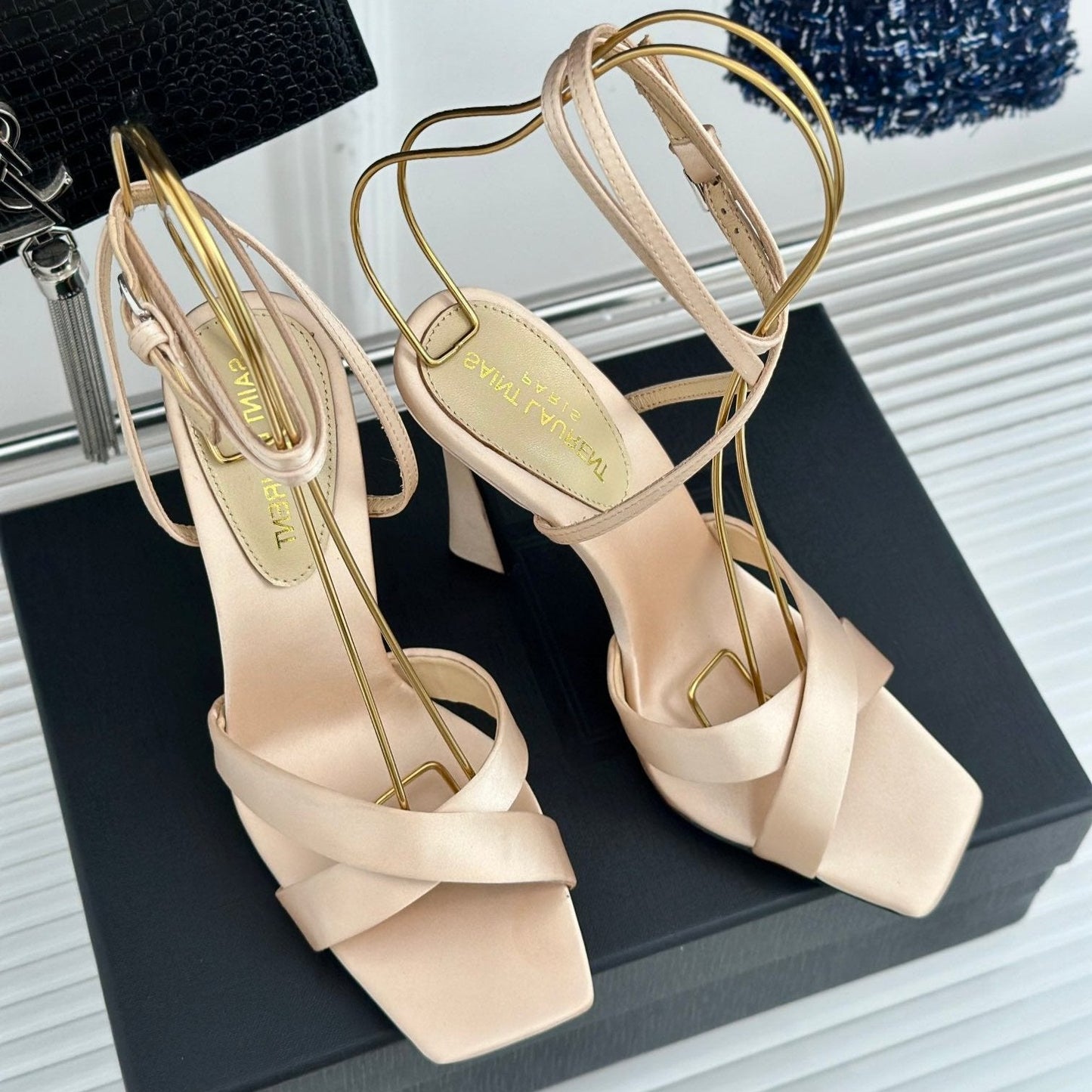 Luxury Saint Laurent SL CORINNE SANDALS BEIGE SATIN CREPE
