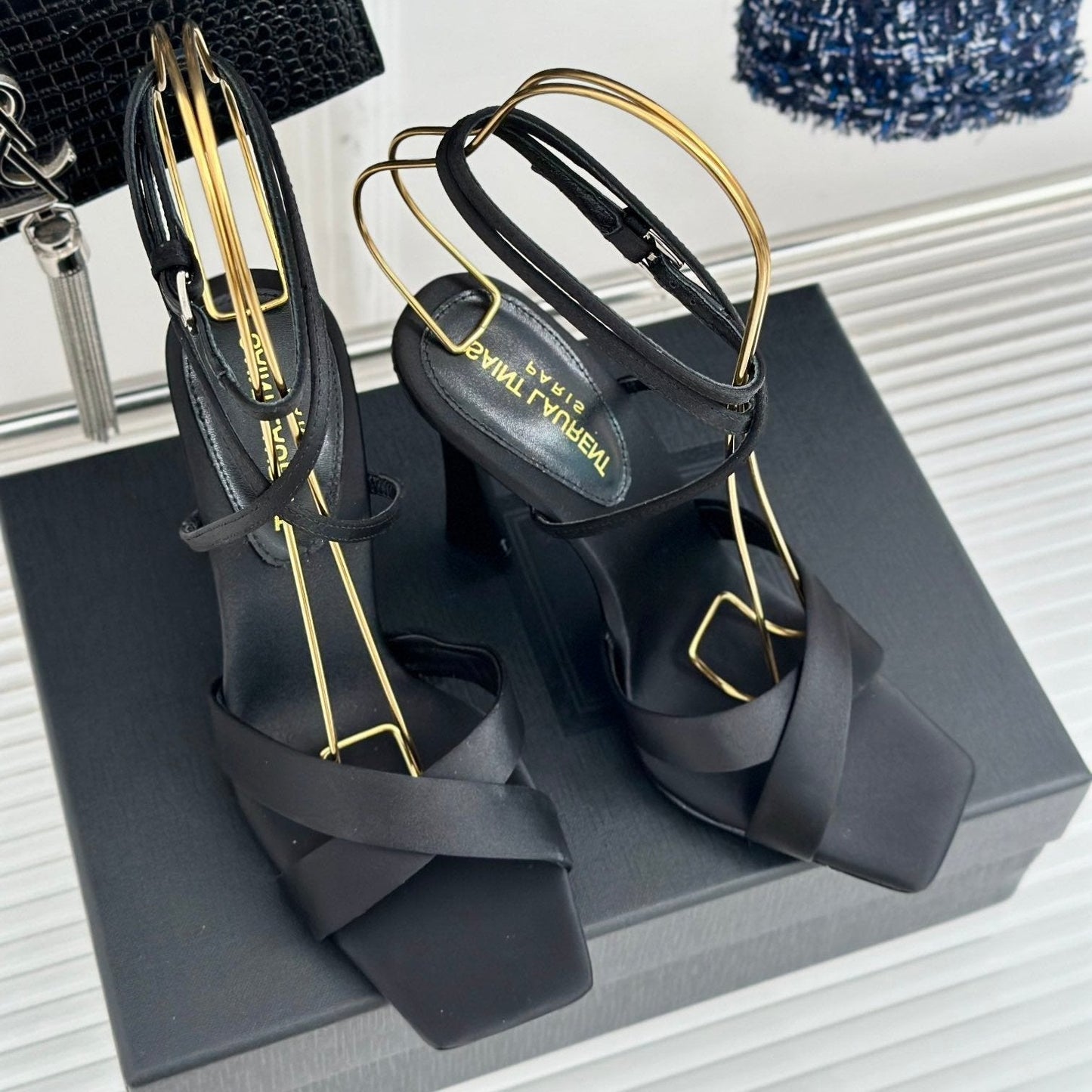 Luxury Saint Laurent SL CORINNE SANDALS BLACK SATIN CREPE