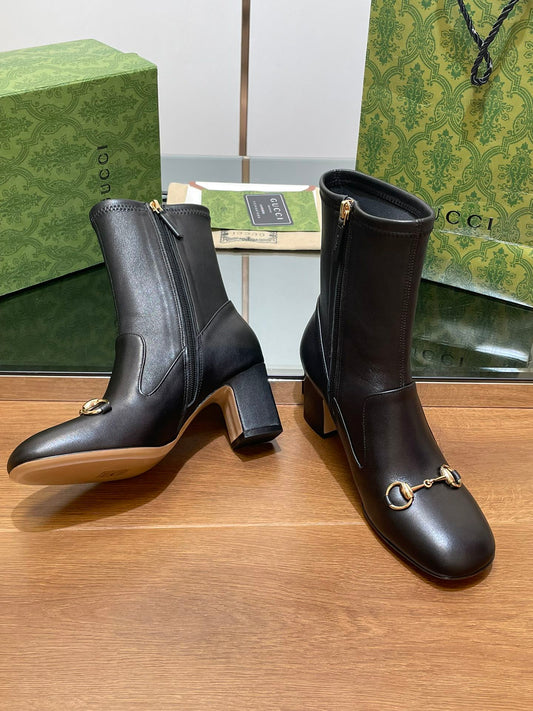 Luxury Gucci GG Horsebit Ankle Boot 65 Black Calfskin