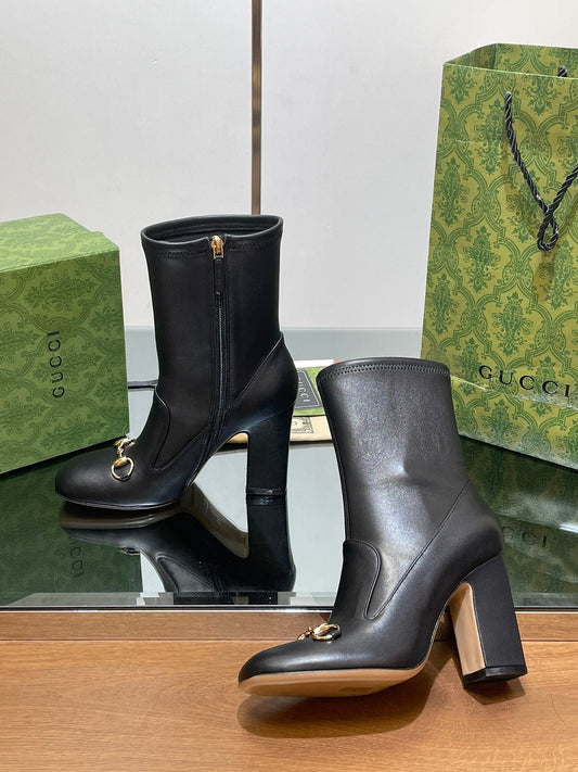 Luxury Gucci GG Horsebit Ankle Boot 95 Black Calfskin
