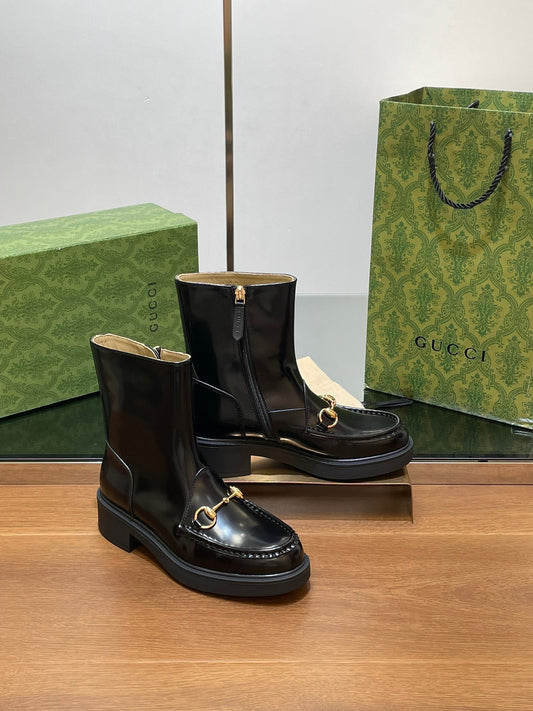 Luxury Gucci GG Horsebit Ankle Boot Black Calfskin