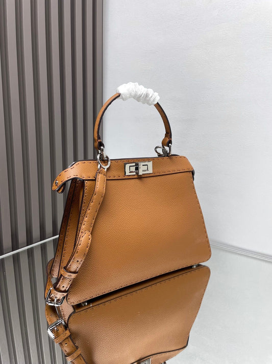 Luxury Saint Laurent PEEKABOO MEDIUM 33 BROWN CALFSKIN SILVER HARDWARE