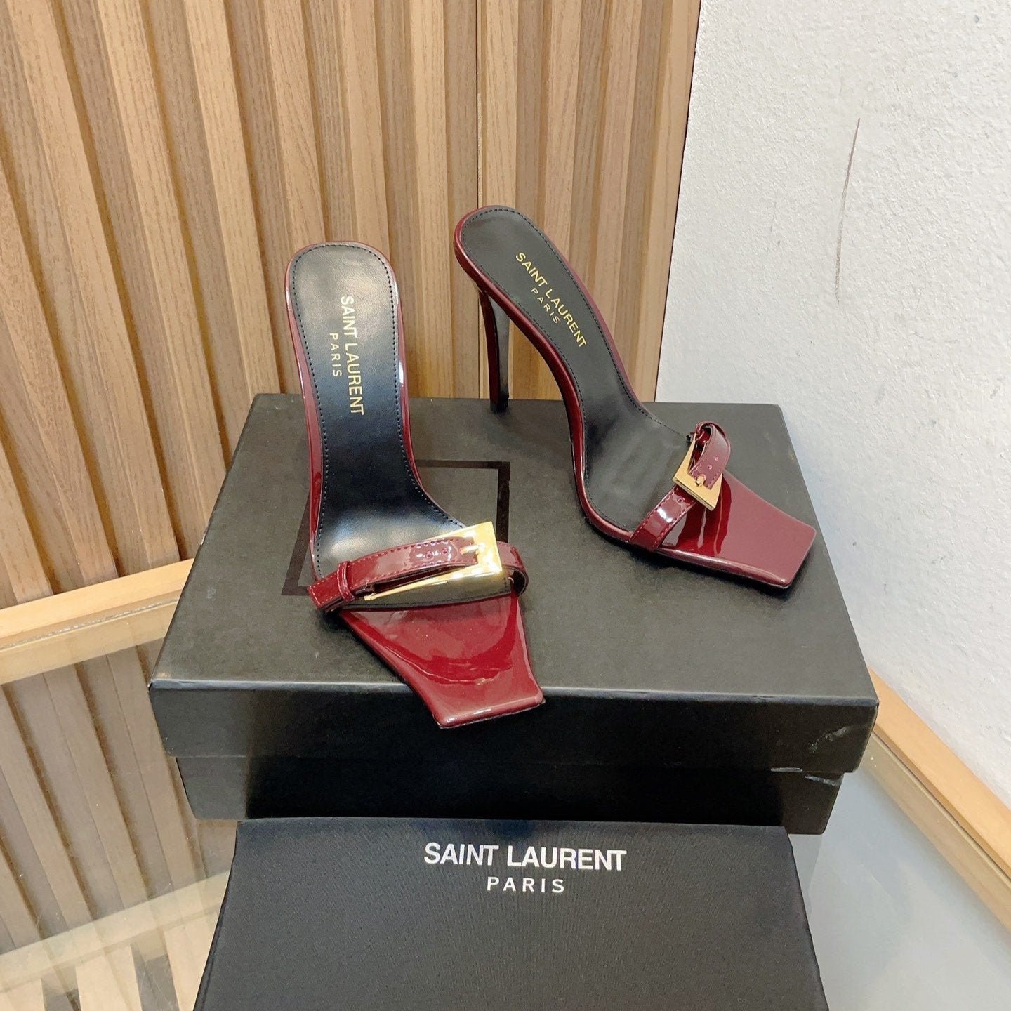 Luxury Saint Laurent SL SQUARE TOED NUIT PUMPS RED CALFSKIN