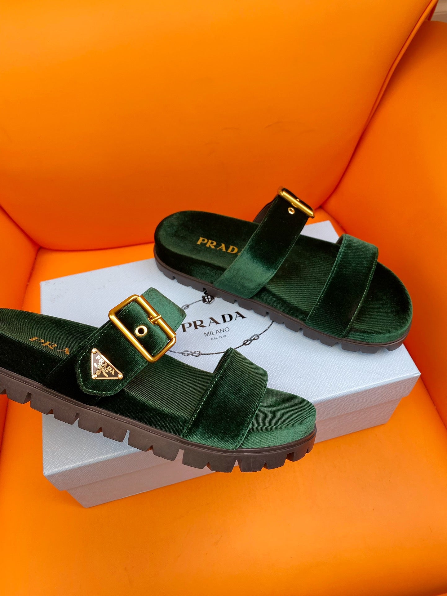 Luxury PradaSlides 10 Velvet Laurel Green