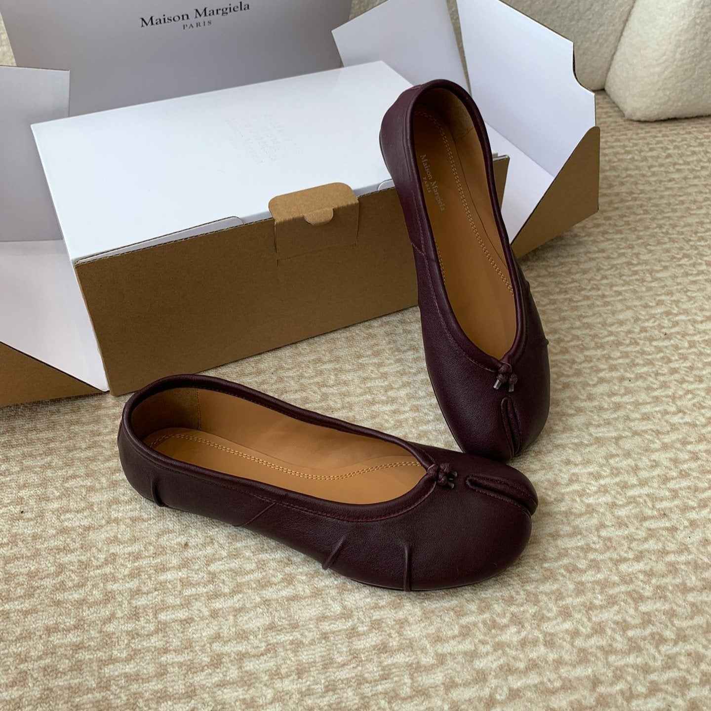 Luxury Saint Laurent SL TABI BALLERINA FLAT WINE LAMBSKIN