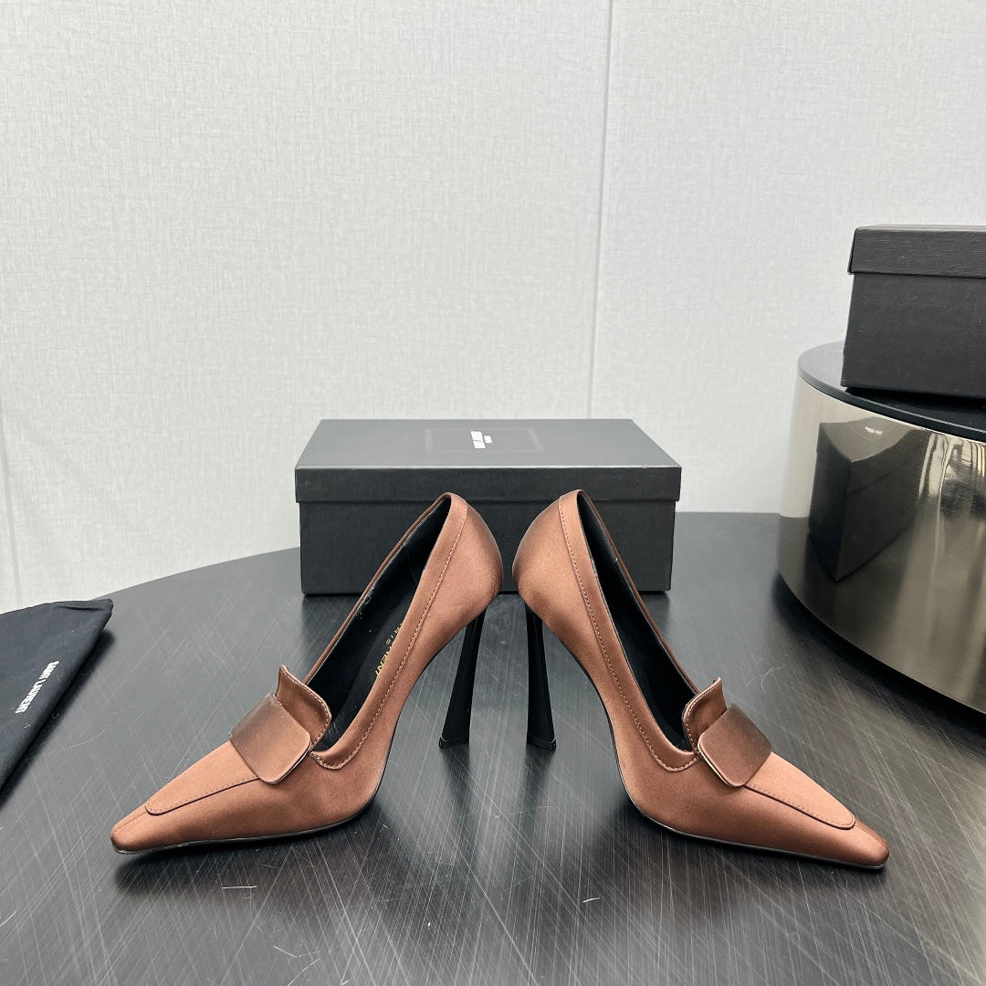 Luxury Saint Laurent D'ORSAY PUMPS IN TOFFEE BROWN SILK