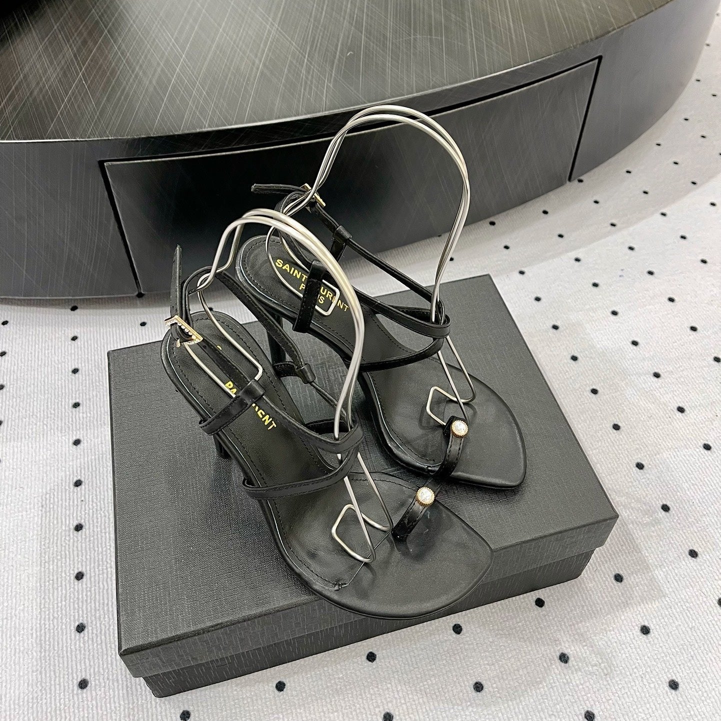 Luxury Saint Laurent SL LINDEN HEELED SANDALS BLACK CALFSKIN
