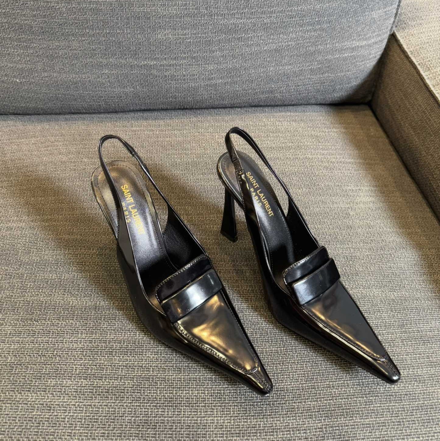 Luxury Saint Laurent POINTED-TOE SLINGBACK PUMPS IN BLACK SHINY CALFSKIN