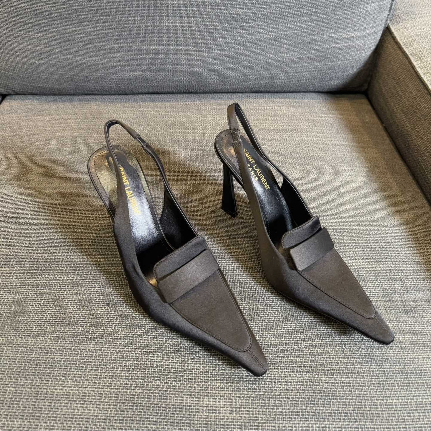Luxury Saint Laurent POINTED-TOE SLINGBACK PUMPS IN BLACK SILK