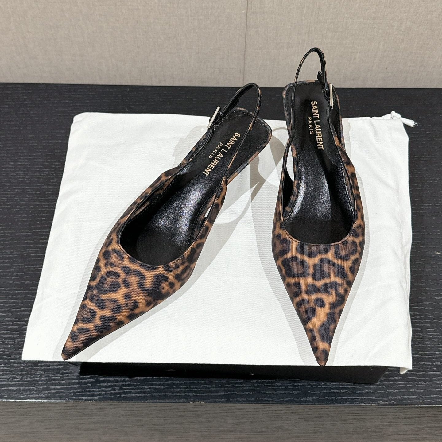 Luxury Saint Laurent SL CHERISH LEOPARD SLINGBACK AMBER CANVAS