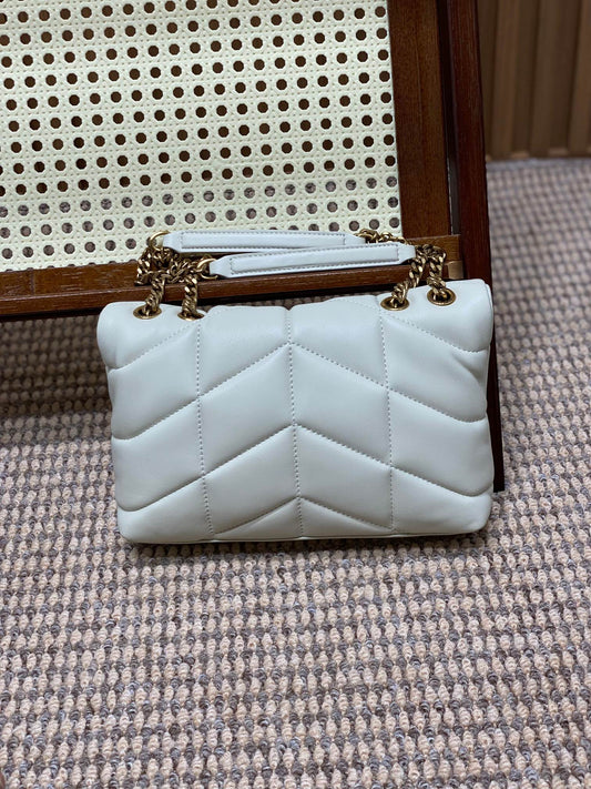 Luxury Saint Laurent PUFFER TOY 23 IN WHITE LAMBSKIN GOLD HARDWARE