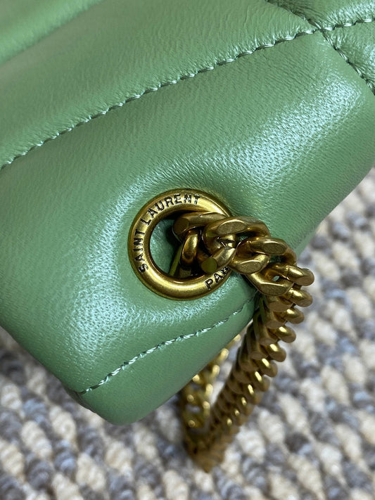 Luxury Saint Laurent PUFFER TOY 23 IN FERN GREEN LAMBSKIN GOLD HARDWARE