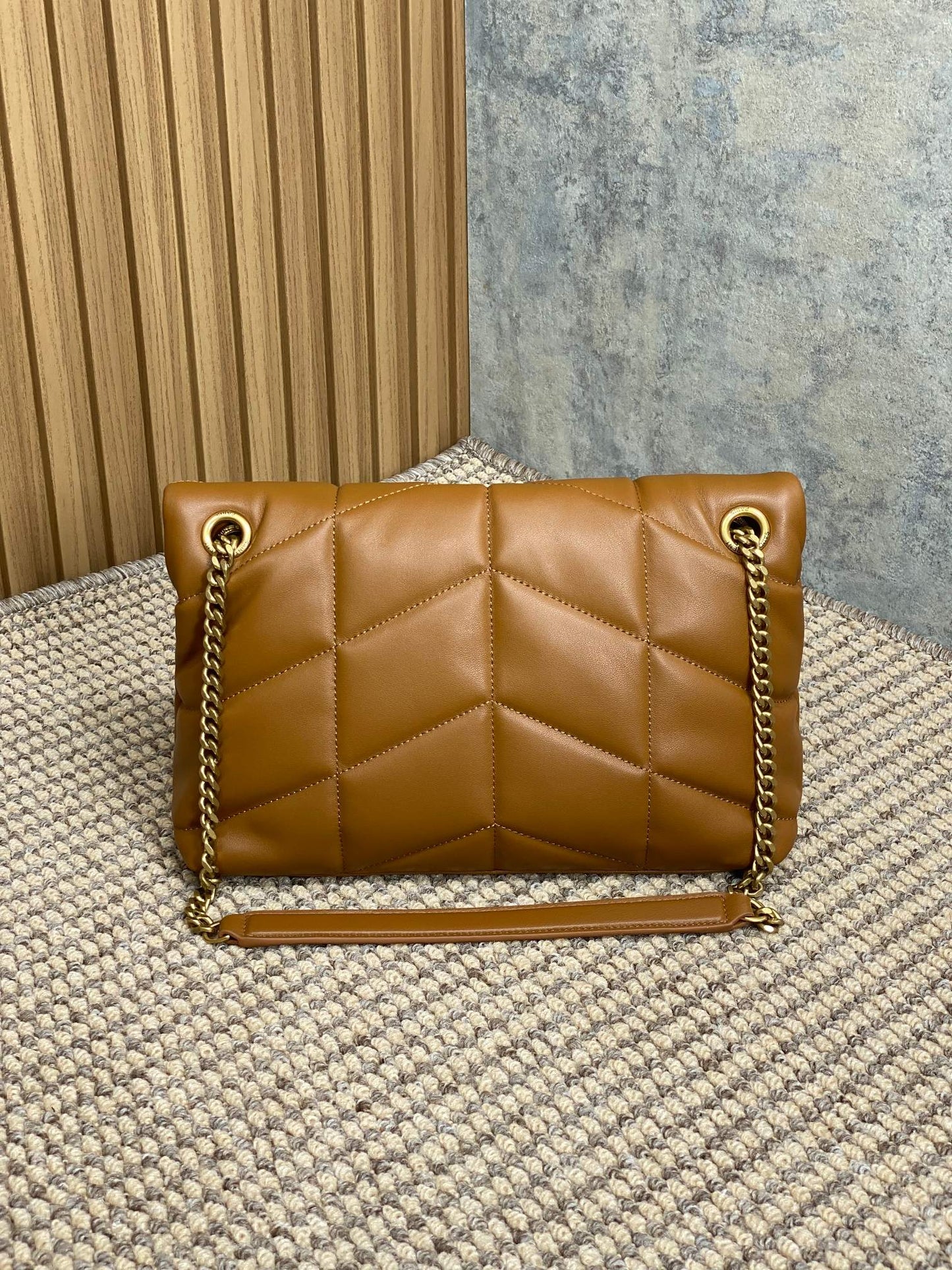 Luxury Saint Laurent PUFFER SMALL 29 IN BRONZE BROWN LAMBSKIN GOLD HARDWARE