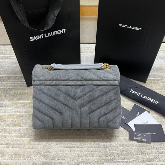 Luxury Saint Laurent LOULOU SMALL 23 IN GRAY SUEDE GOLD HARDWARE