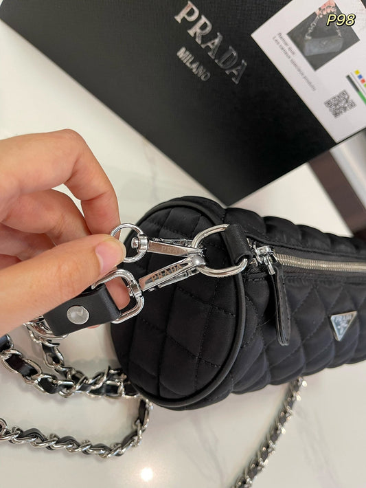 Luxury PradaCYLINDRICAL 20 BAG IN BLACK RE-NYLON SILVER HARDWARE