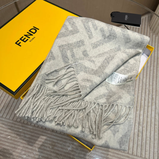 Luxury FendiFF 170 CM SCARF IN DOVE GREY WOOL AND CASHMERE