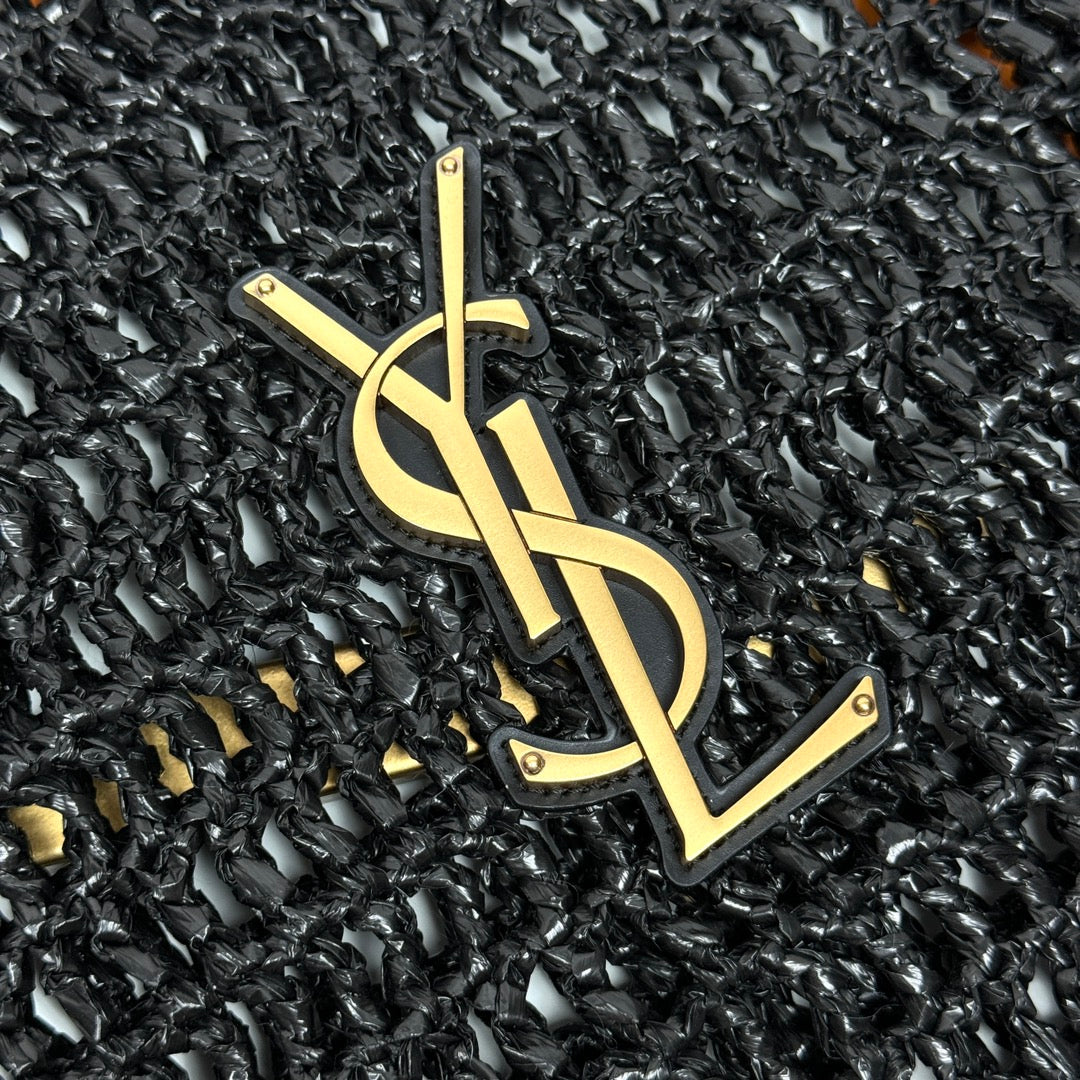 Luxury Saint Laurent TOTE BAG 40 IN BLACK RAFFIA GOLD LOGO