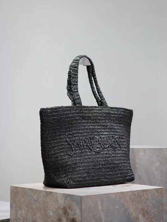 Luxury Saint Laurent YSL TOTE BAG 50CM BLACK RAFFIA