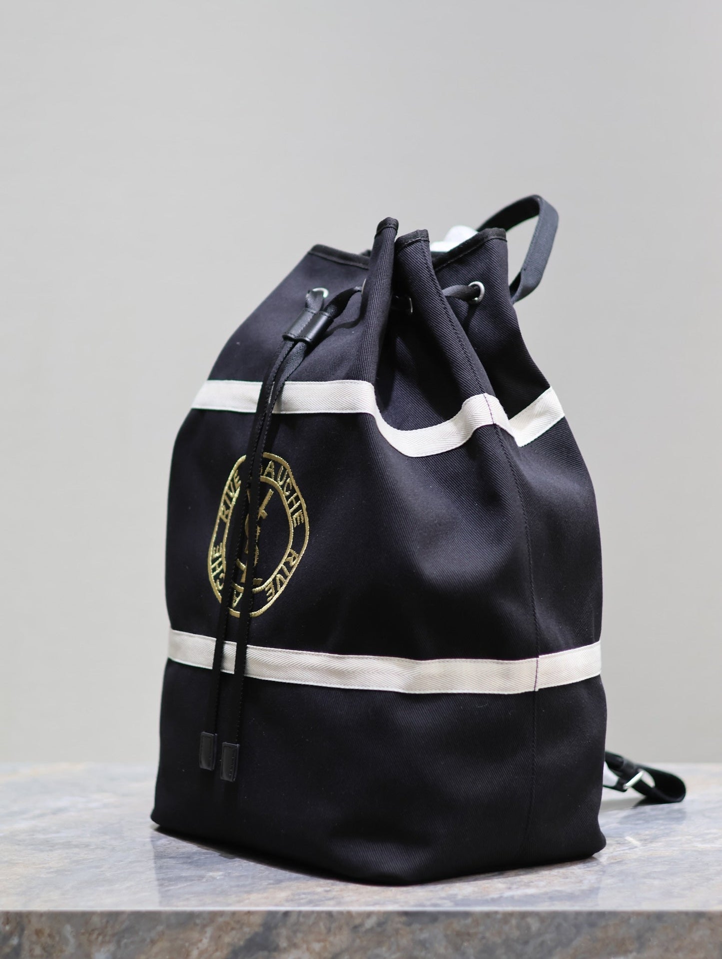 Luxury Saint Laurent RIVE GAUCHE BACKPACK 49 IN BLACK MIX WHITE CANVAS