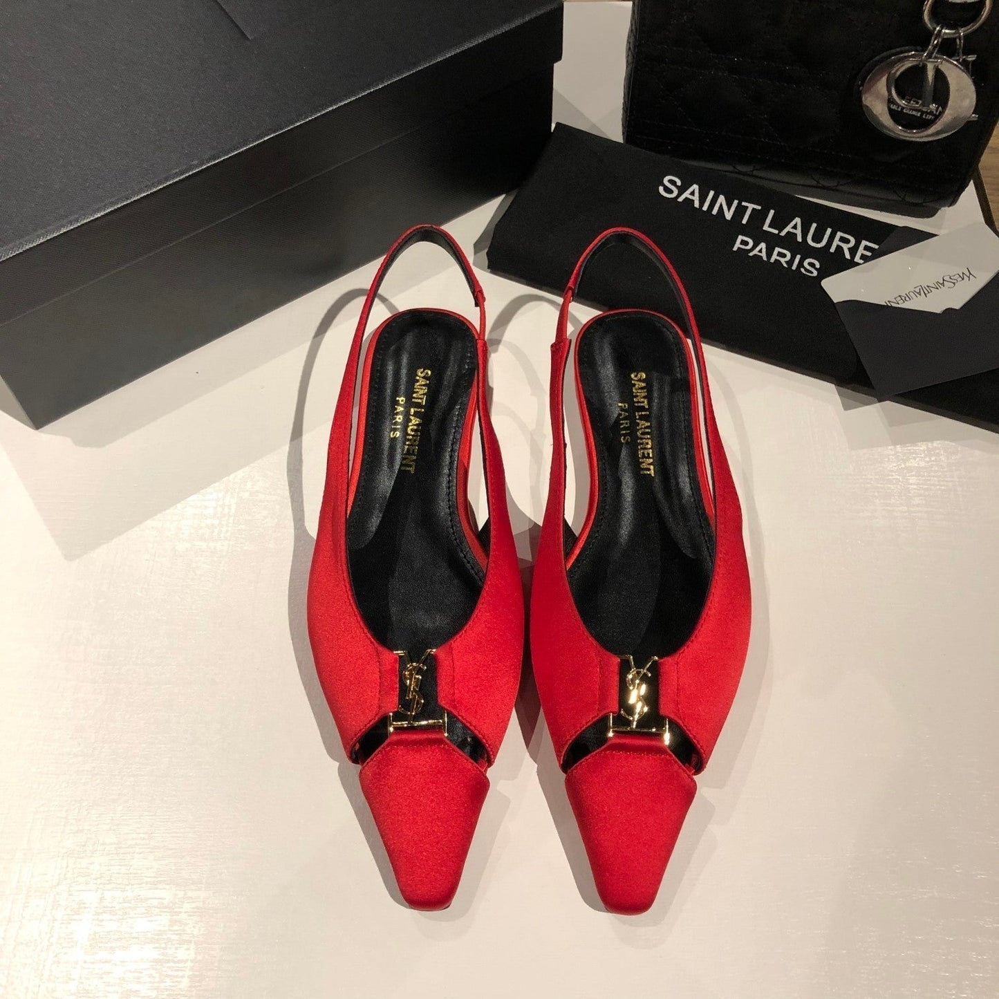 Luxury Saint Laurent BABYLONE SLINGBACK FLAT IN RED SILK