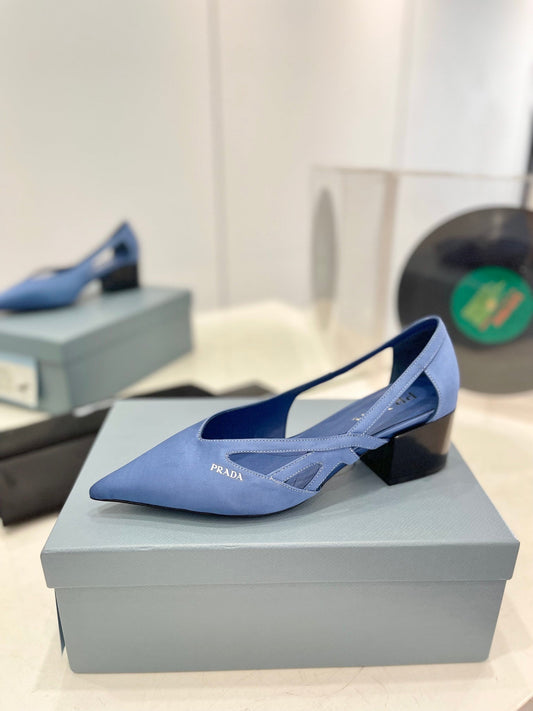 Luxury PradaPumps 50 Square Sole Light Blue Suede Fabric