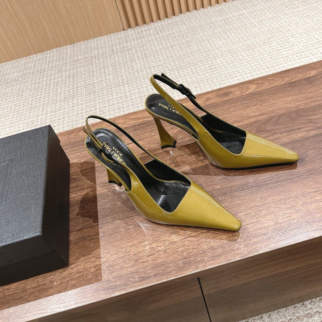 Luxury Saint Laurent SL DUNE SLINGBACK PUMPS MUSTARD POLISHED CALFSKIN