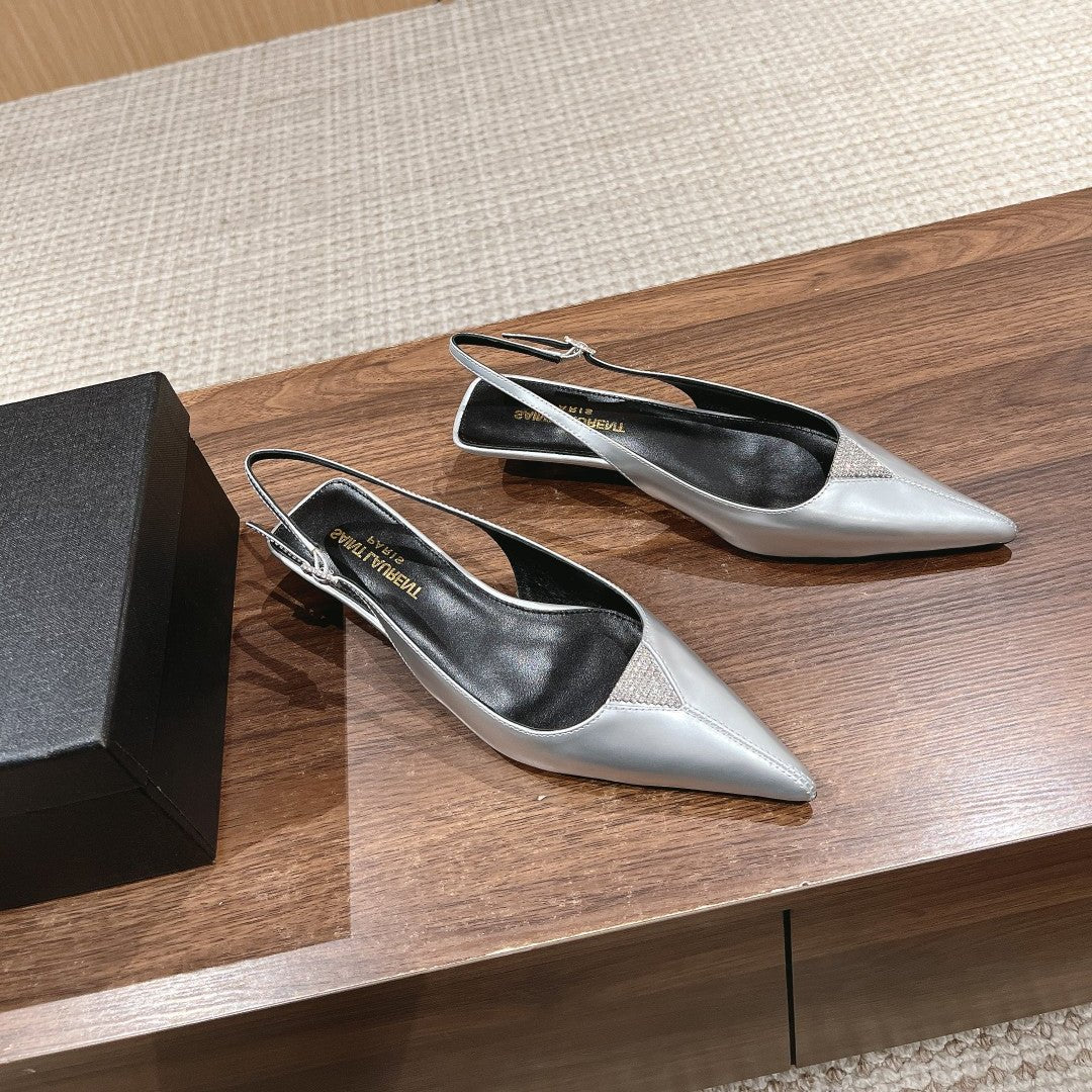 Luxury Saint Laurent SL CHERISH CRYSTAL SLINGBACK SILVER CALFSKIN