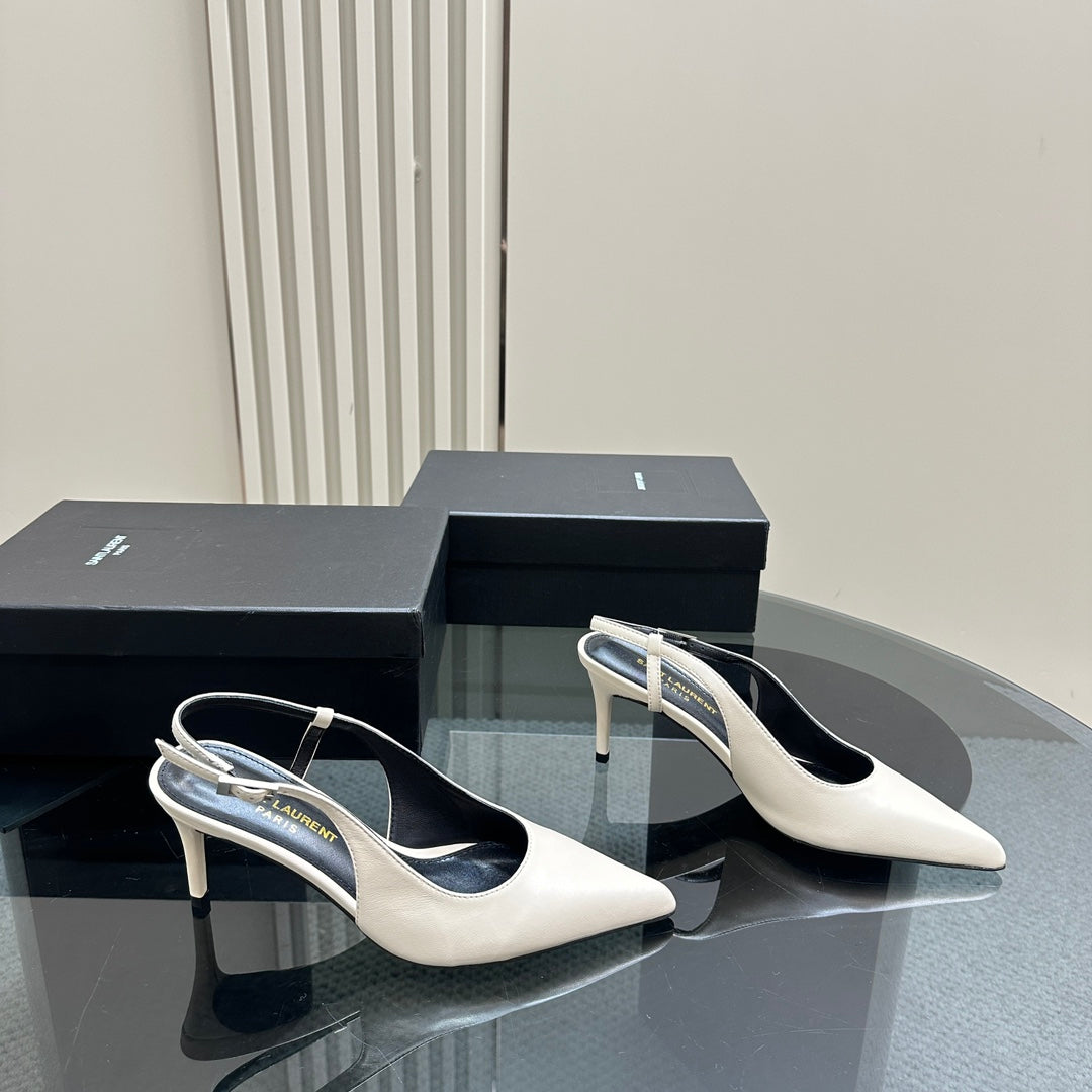 Luxury Saint Laurent SL TRAPEZE HEEL SLINGBACK PUMP WHITE CALFSKIN