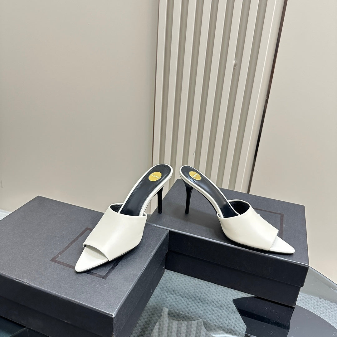 Luxury Saint Laurent SL GOLDIE MULES WHITE CALFSKIN