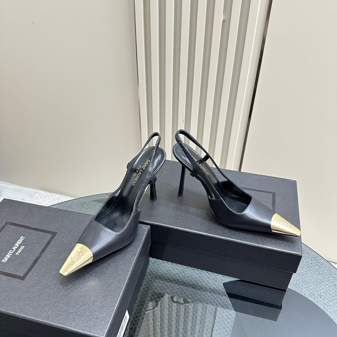 Luxury Saint Laurent SL JEANNE SLINGBACK PUMPS BLACK CALFSKIN