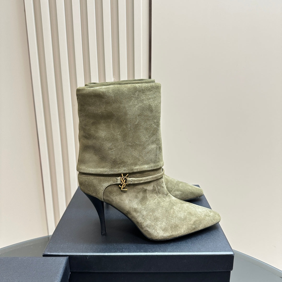 Luxury Saint Laurent NIKI BOOTIES IN BASIL GREEN SUEDE
