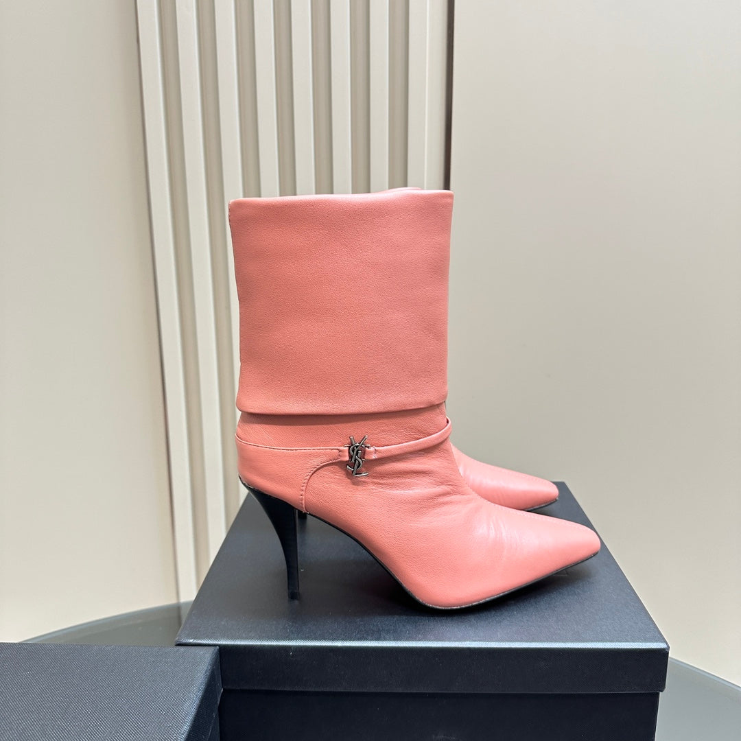 Luxury Saint Laurent NIKI BOOTIES IN CORAL SHEEPSKIN
