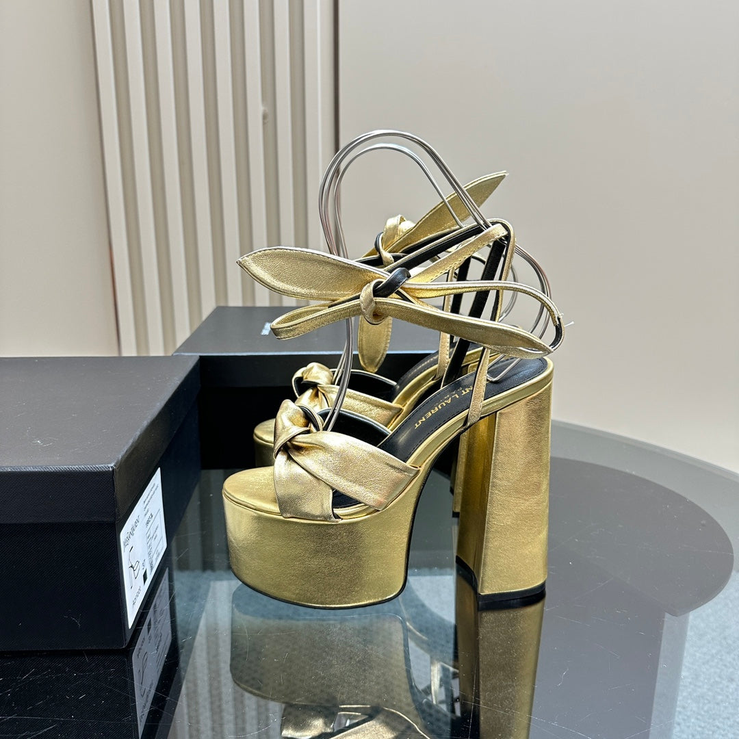 Luxury Saint Laurent BIANCA PLATFORM SANDALS IN GOLD LAMBSKIN