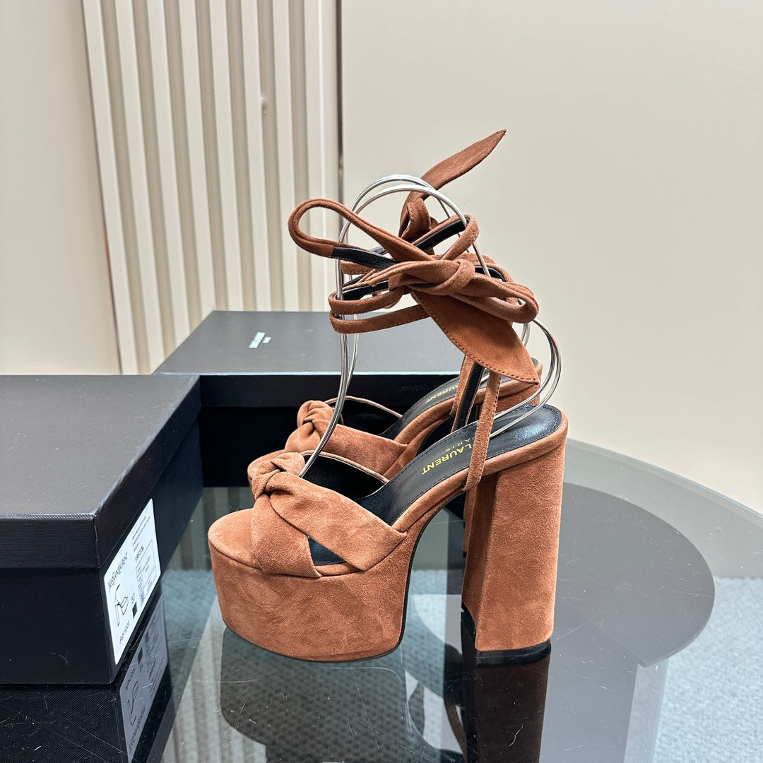 Luxury Saint Laurent BIANCA PLATFORM SANDALS IN SIENNA BROWN SUEDE