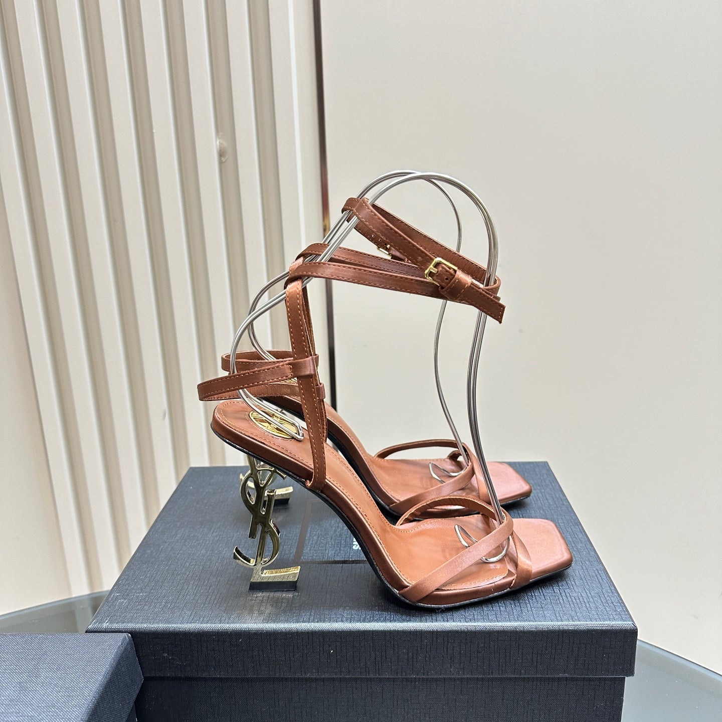 Luxury Saint Laurent OPYUM HIGH SANDALS IN BROWN SILK