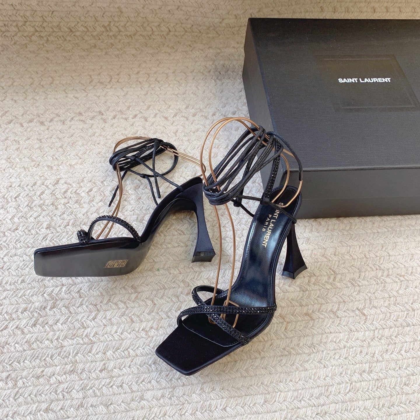 Luxury Saint Laurent LIZA SANDALS IN BLACK SILK WITH CRYSTALS