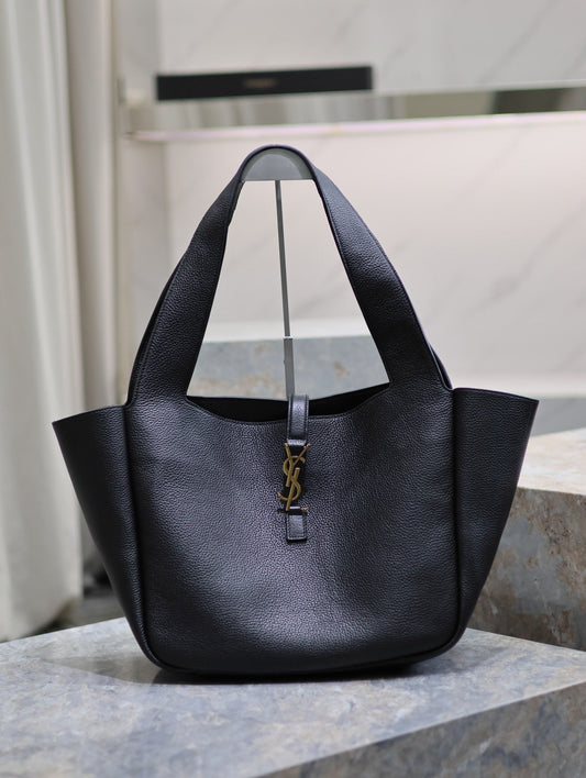 Luxury Saint Laurent LE 5 À 7 BEA TOTE BAG 50 IN BLACK LAMBSKIN GOLD LOGO