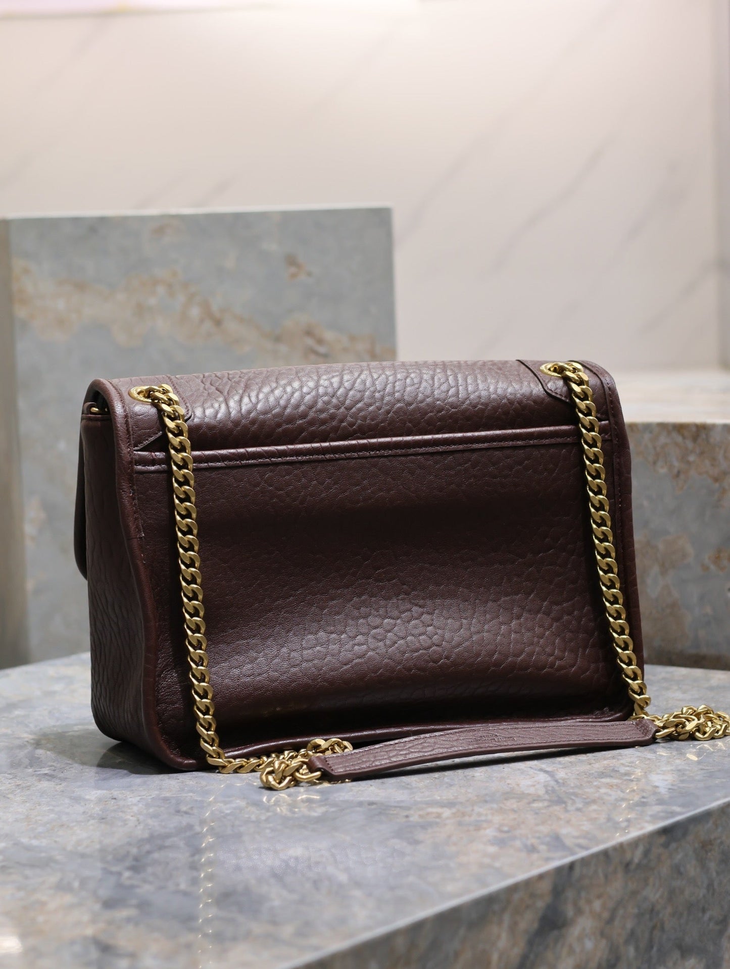 Luxury Saint Laurent NIKI MEDIUM 28 IN CHESTNUT BROWN ELEPHANT PATTERN LAMBSKIN GOLD HARDWARE